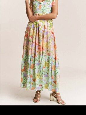 Pastel Floral Tiered Maxi Dress in Mint and Peach Floral